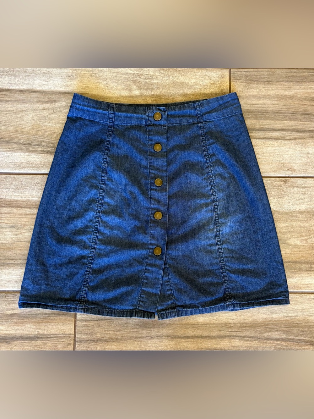 Xhilaration Dark Blue Button-Front Denim Color Classic Mini Skirt S - Cute!